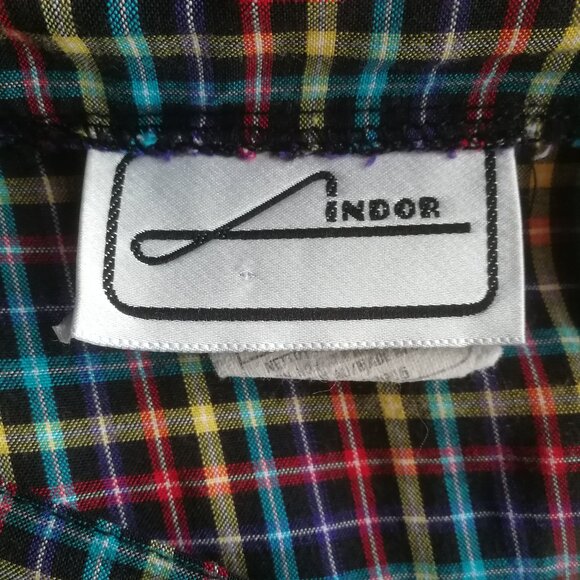 Vintage plaid button front long skirt partial elastic waist multicolour pockets - Picture 6 of 6